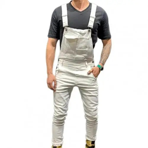 Summer Men Jumpsuit Solid Color Multi Pockets Jeans Overalls Full Length Mid Rise Plus Size Cargo Jumpsuit Casual