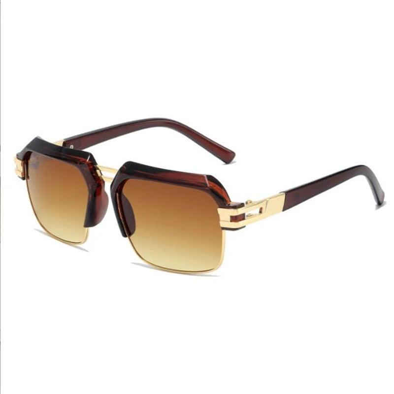 KAPELUS Metal frame dark green lens square half - frame sunglasses  Fashion alloy wrap rimmed luxury glasses men's black