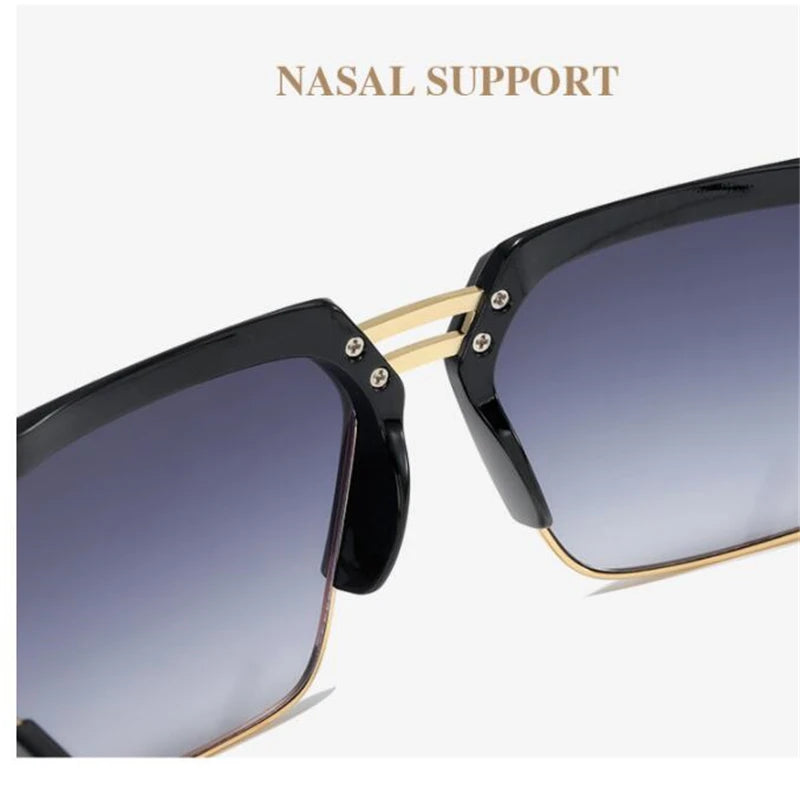 KAPELUS Metal frame dark green lens square half - frame sunglasses  Fashion alloy wrap rimmed luxury glasses men's black